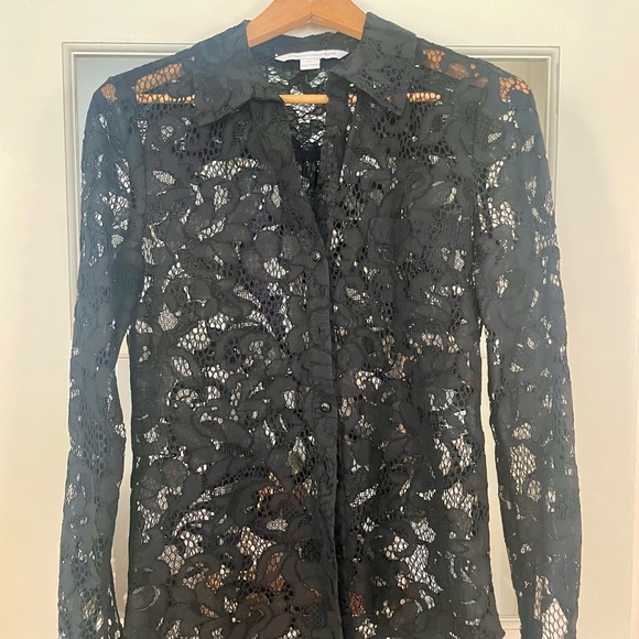 DVF Lace Button down Collared blouse - Picture 2 of 5